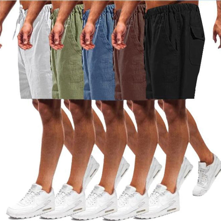 "Mäns linne shorts med lös passform, beige, elastiskt midjeband och dragsko, idealiska för sommardagar."