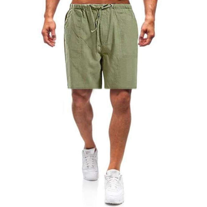 "Mäns linne shorts med lös passform, beige, elastiskt midjeband och dragsko, idealiska för sommardagar."