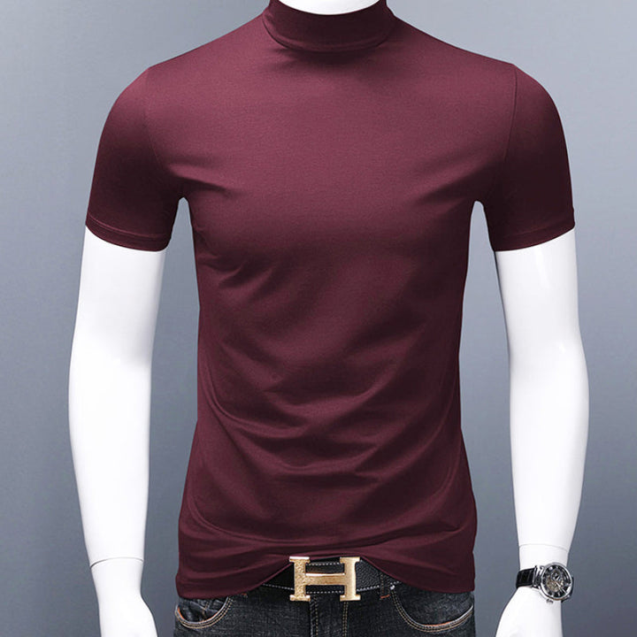 "Mäns modal T-shirt med halv polokrage, enfärgad design och bekväm passform, perfekt för alla tillfällen."