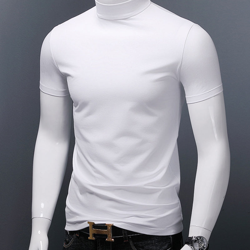 "Mäns modal T-shirt med halv polokrage, enfärgad design och bekväm passform, perfekt för alla tillfällen."