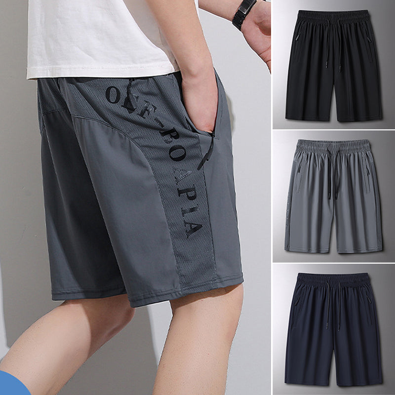 "Mäns sommar sportshorts med elastisk midja, avslappnad passform, svart färg, framifrån, lämplig för träning och vardag."