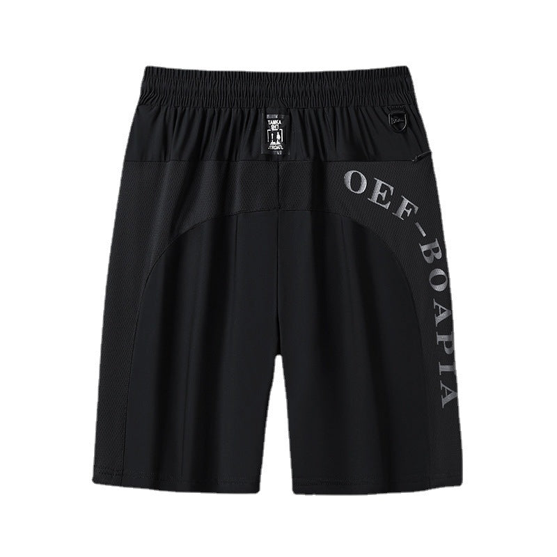 "Mäns sommar sportshorts med elastisk midja, avslappnad passform, svart färg, framifrån, lämplig för träning och vardag."