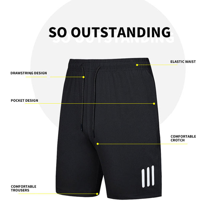 "Mäns sommar sportshorts med elastisk midja, avslappnad passform, svart färg, framifrån, lämplig för träning och vardag."