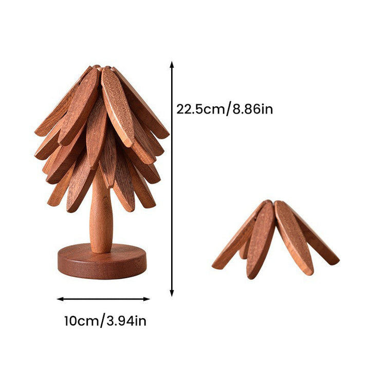 "Massivt trä isoleringsunderlägg med naturlig ådring, perfekt för köket. Skyddar ytor och är värmebeständigt."