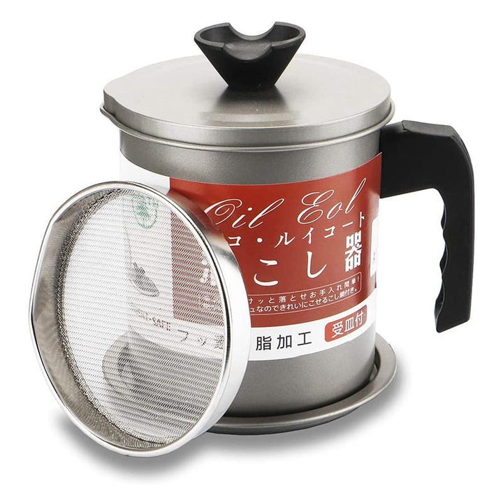"Matoljefilter i polerat rostfritt stål, fettbehållare för säker återvinning, stilren design i silver."