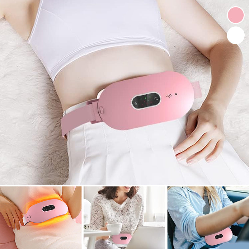 Menstruationslindrande bälte för kvinnor, grå design med justerbar värme och massagefunktion, för smärtlindring.