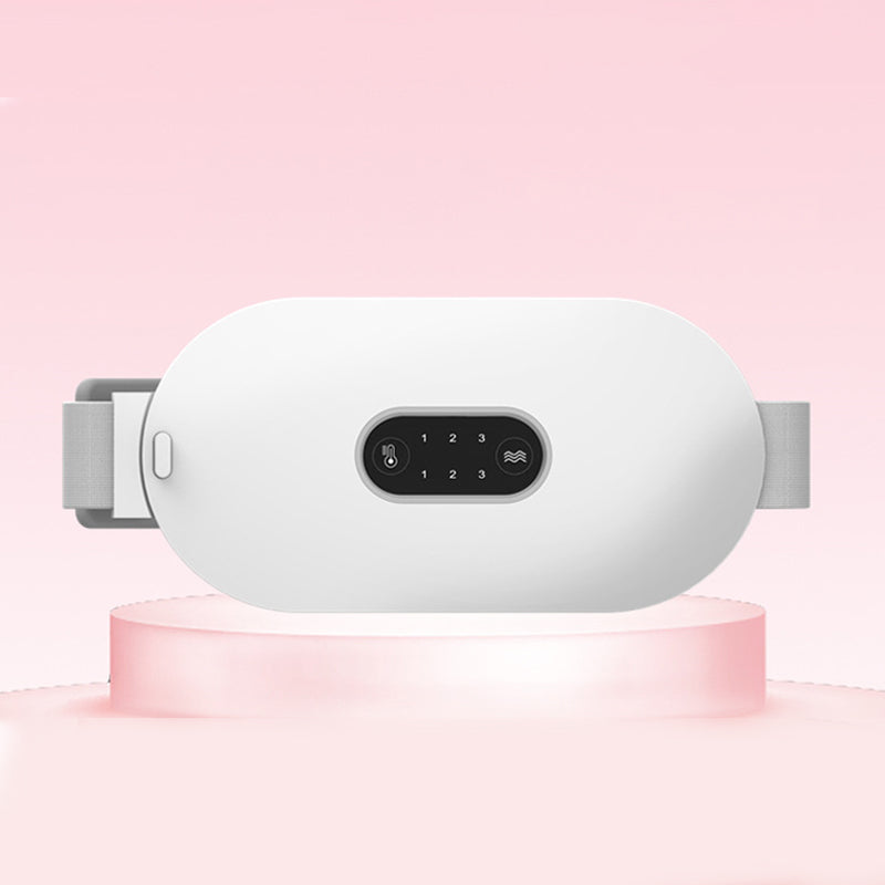Menstruationslindrande bälte för kvinnor, grå design med justerbar värme och massagefunktion, för smärtlindring.