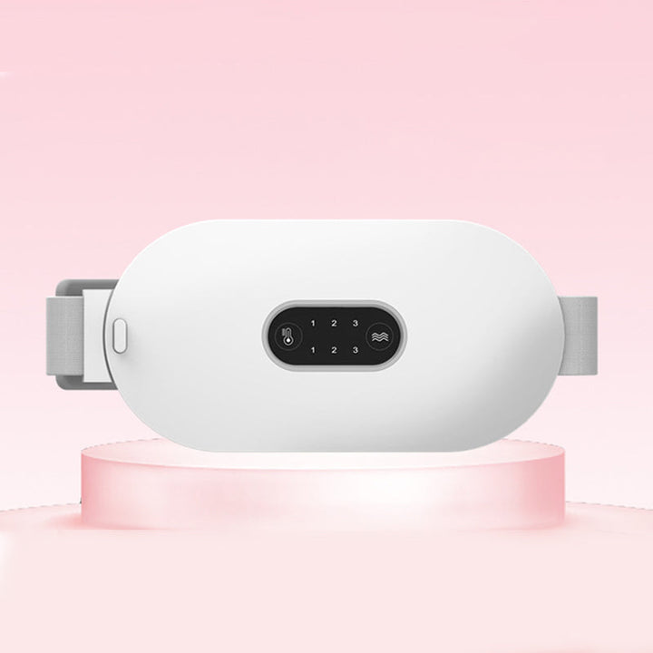 Menstruationslindrande bälte för kvinnor, grå design med justerbar värme och massagefunktion, för smärtlindring.