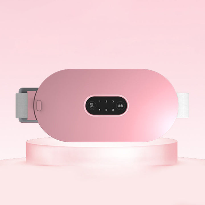 Menstruationslindrande bälte för kvinnor, grå design med justerbar värme och massagefunktion, för smärtlindring.