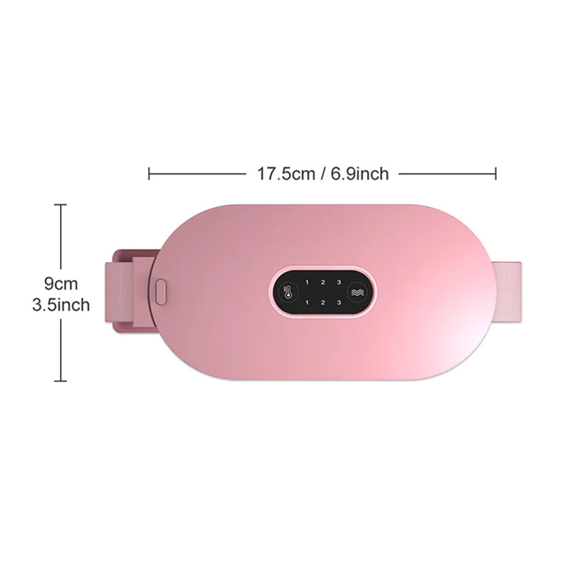 Menstruationslindrande bälte för kvinnor, grå design med justerbar värme och massagefunktion, för smärtlindring.
