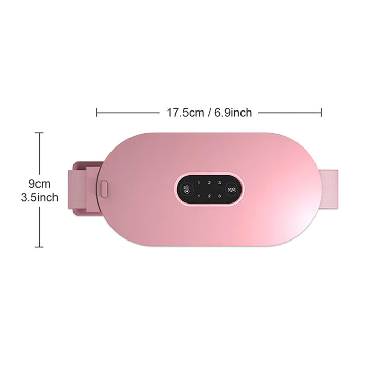 Menstruationslindrande bälte för kvinnor, grå design med justerbar värme och massagefunktion, för smärtlindring.