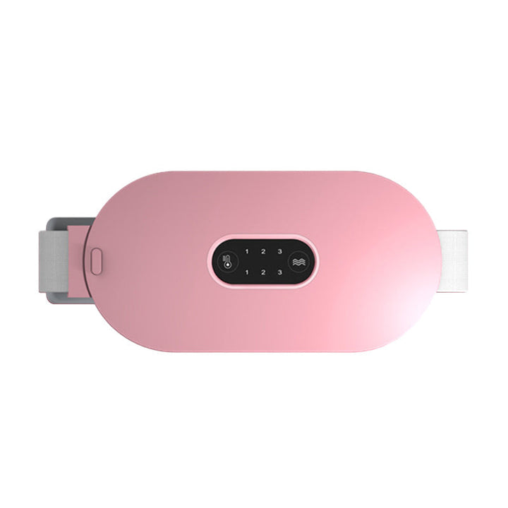 Menstruationslindrande bälte för kvinnor, grå design med justerbar värme och massagefunktion, för smärtlindring.