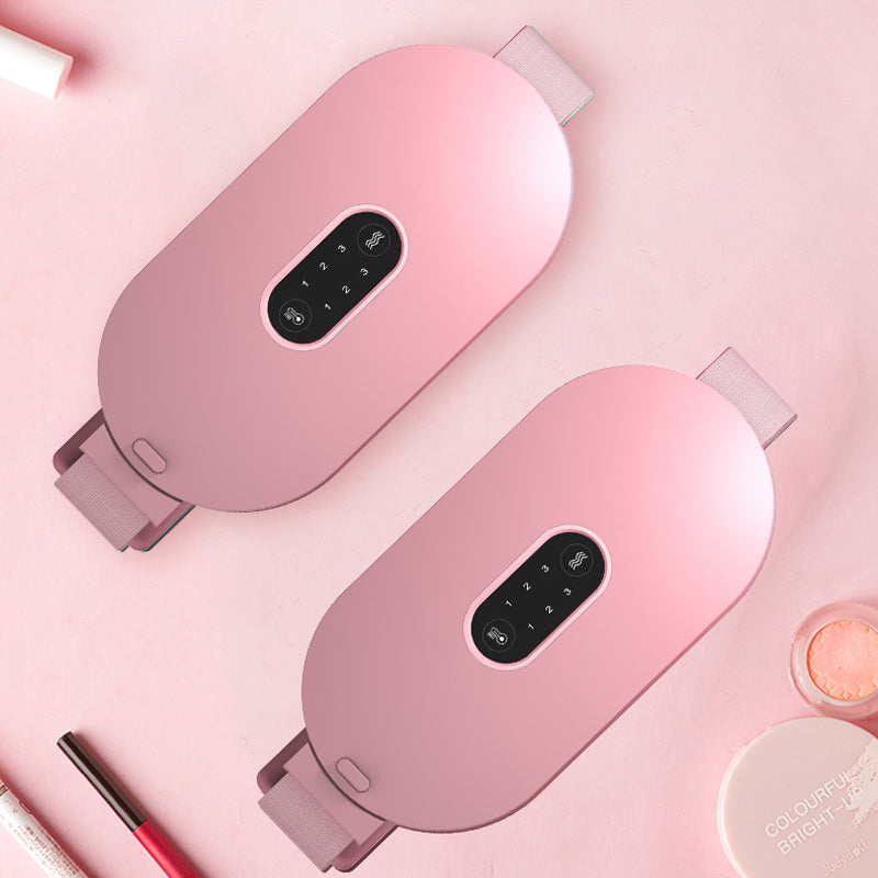 Menstruationslindrande bälte för kvinnor, grå design med justerbar värme och massagefunktion, för smärtlindring.