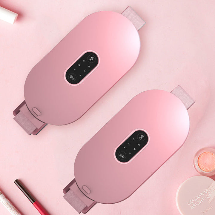 Menstruationslindrande bälte för kvinnor, grå design med justerbar värme och massagefunktion, för smärtlindring.
