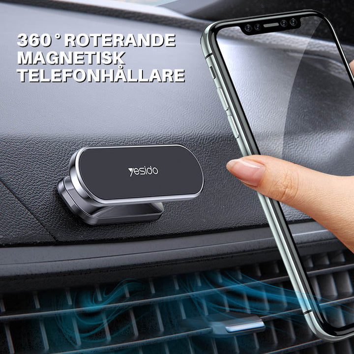 "Metallisk 360 graders roterbar magnetisk telefonhållare, stilfull design, passar smidigt i bilens interiör för säker monteri
