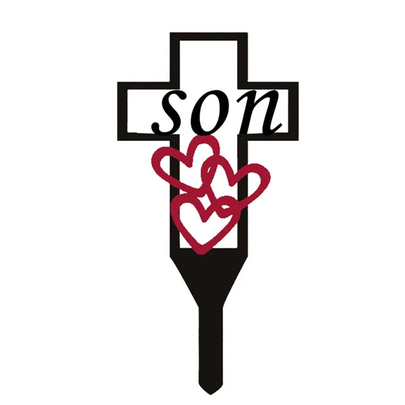 "Metallminne Korsstav för Föräldrar med rosor, robust ståldesign för att hedra minnen på kyrkogårdar och minnesplatser."