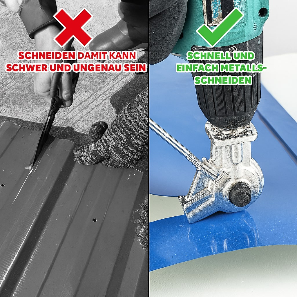 Effektiv metallskärare som omvandlar din borrmaskin till en kraftfull plåtklippare för olika material.