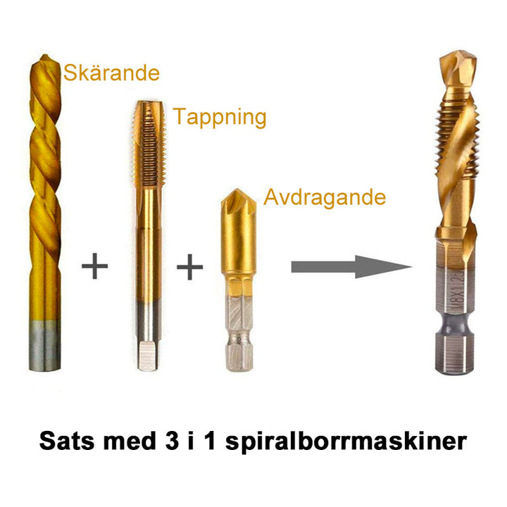 "Metrisk borrsats för mjuk metall i höghastighetsstål, 6 delar, titanbelagd, varierande borrbitsstorlekar för precision."