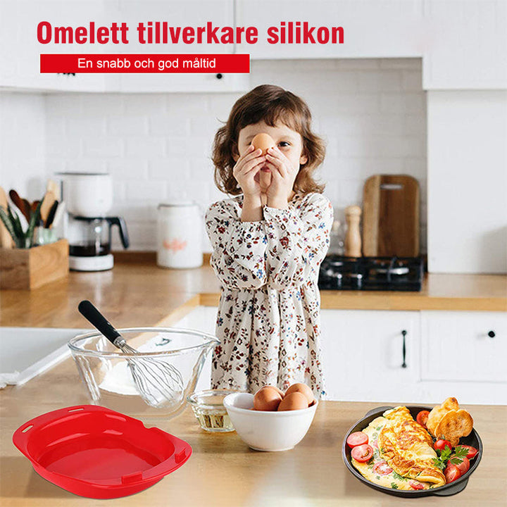 "Mikro silikon omelettform, röd, BPA-fri och non-stick, för snabb frukosttillagning i mikrovågsugn."