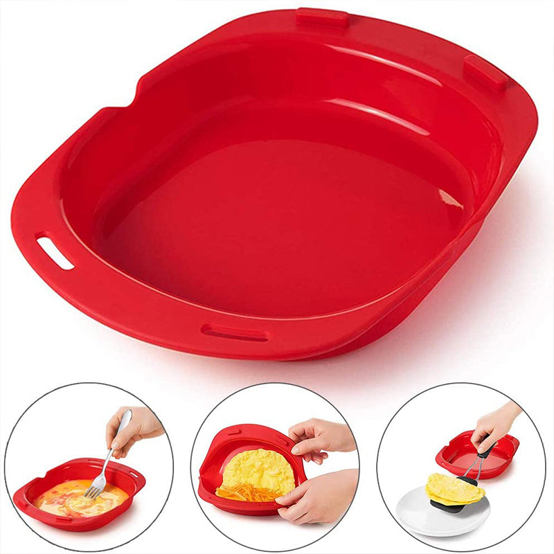 "Mikro silikon omelettform, röd, BPA-fri och non-stick, för snabb frukosttillagning i mikrovågsugn."
