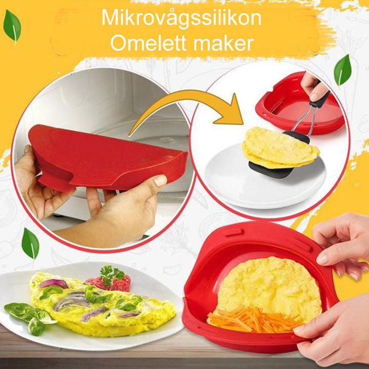 "Mikro silikon omelettform, röd, BPA-fri och non-stick, för snabb frukosttillagning i mikrovågsugn."