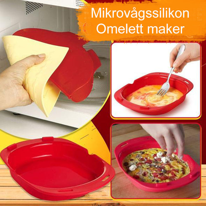 "Mikro silikon omelettform, röd, BPA-fri och non-stick, för snabb frukosttillagning i mikrovågsugn."