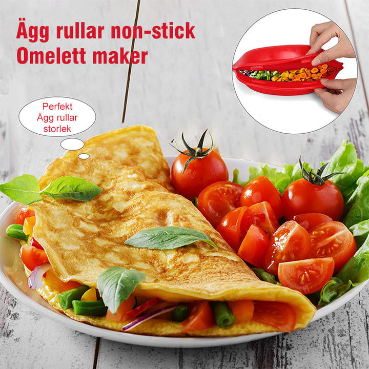 "Mikro silikon omelettform, röd, BPA-fri och non-stick, för snabb frukosttillagning i mikrovågsugn."