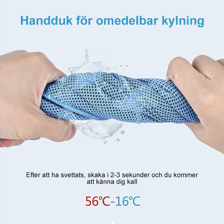 "Mikrofiberhandduk för sport, ljusblå med effektiv kylfunktion, idealisk för utomhusaktiviteter och träning."