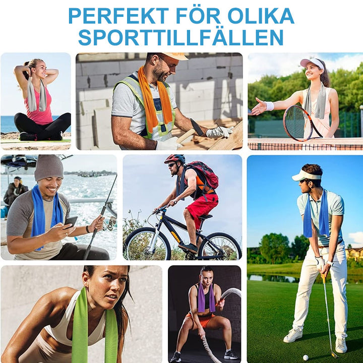 "Mikrofiberhandduk för sport, ljusblå med effektiv kylfunktion, idealisk för utomhusaktiviteter och träning."
