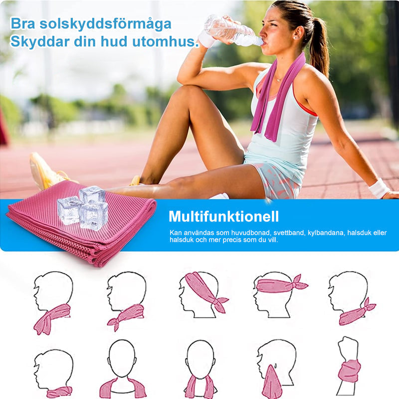 "Mikrofiberhandduk för sport, ljusblå med effektiv kylfunktion, idealisk för utomhusaktiviteter och träning."