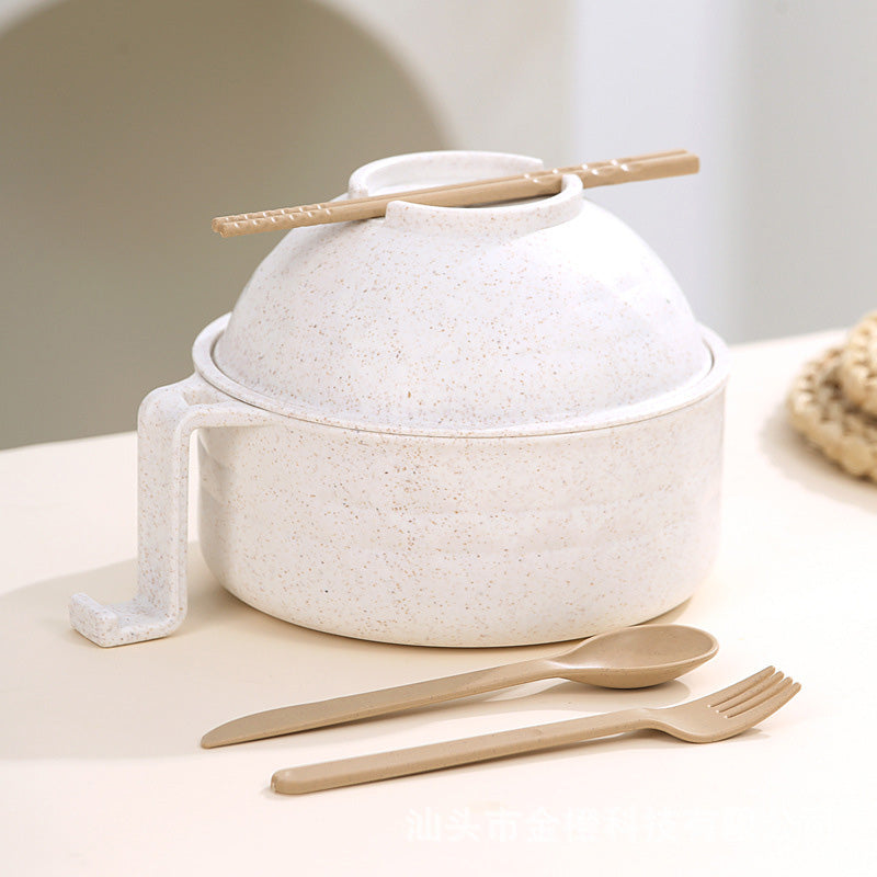 "Mikrovågssäker ramen-skål med lock i multifärg, perfekt för snabba måltider. Visas i lila, svart, beige och rosa."