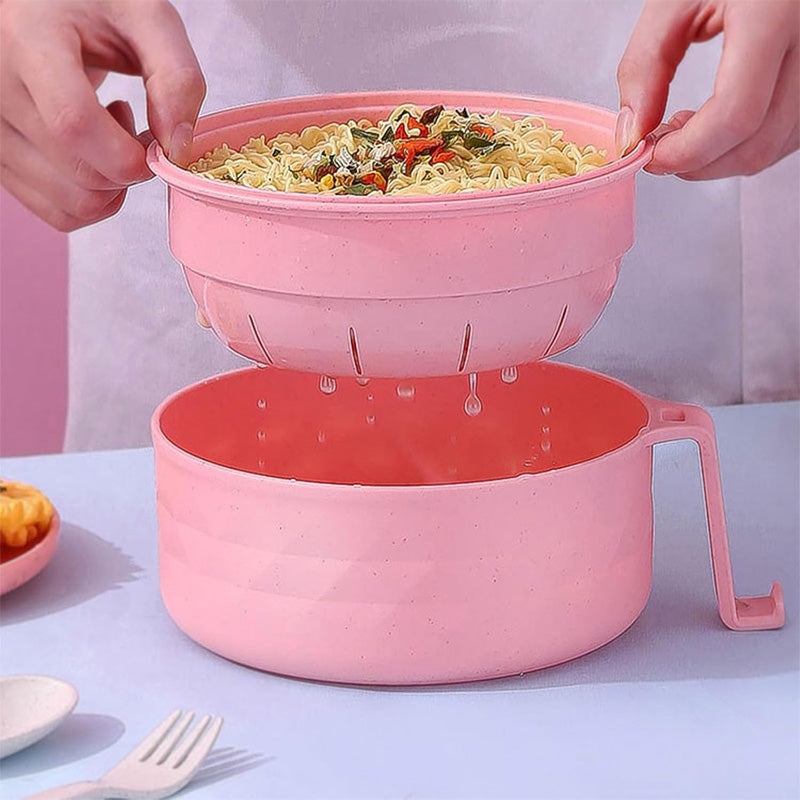 "Mikrovågssäker ramen-skål med lock i multifärg, perfekt för snabba måltider. Visas i lila, svart, beige och rosa."