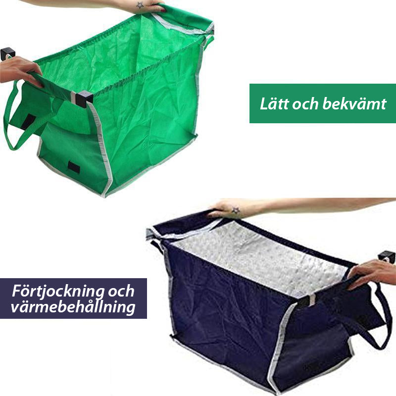 "Miljövänlig unisex shoppingväska, 37x37x25 cm, i slitstarkt nylon, rymlig, perfekt för stormarknadsshopping."