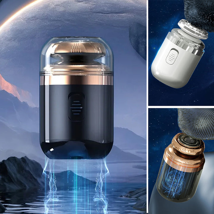 "Mini bärbar rakapparat med elegant design, kompakt storlek, dubbla ringblad och batteridriven funktion för både män & kvinno