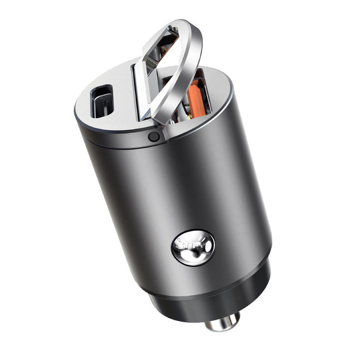 "Mini biladapter zinklegering, dubbel USB-port, snabbladdning, diskret design, passar de flesta enheter i bilen."