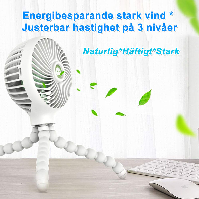 "Mini Flexibel Handfläkt med böjbara armar, rosa, blå, vit; kompakt resedesign för sommarens svalka, starkt luftflöde."