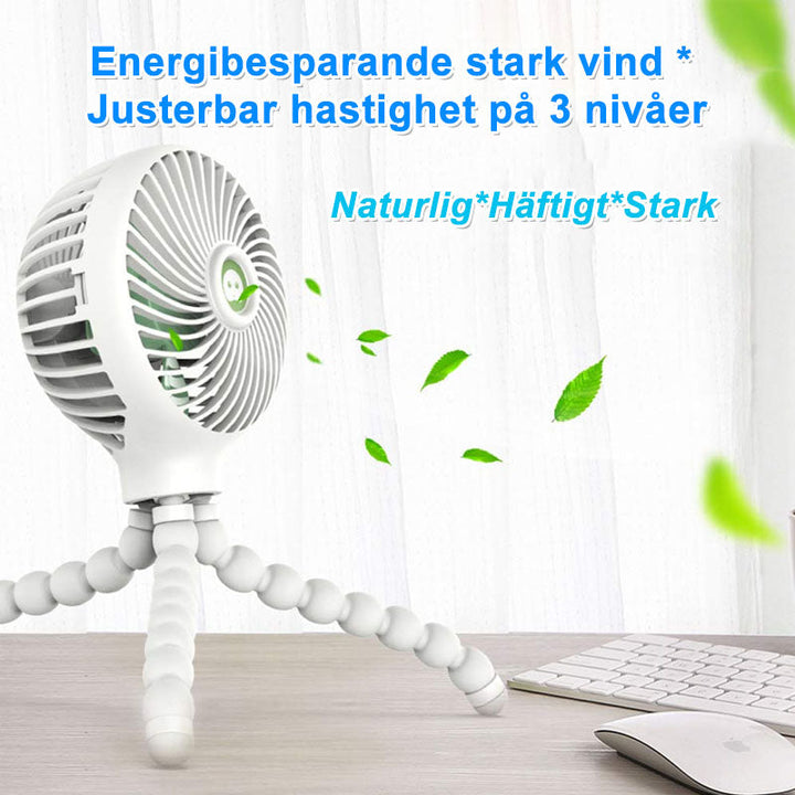 "Mini Flexibel Handfläkt med böjbara armar, rosa, blå, vit; kompakt resedesign för sommarens svalka, starkt luftflöde."