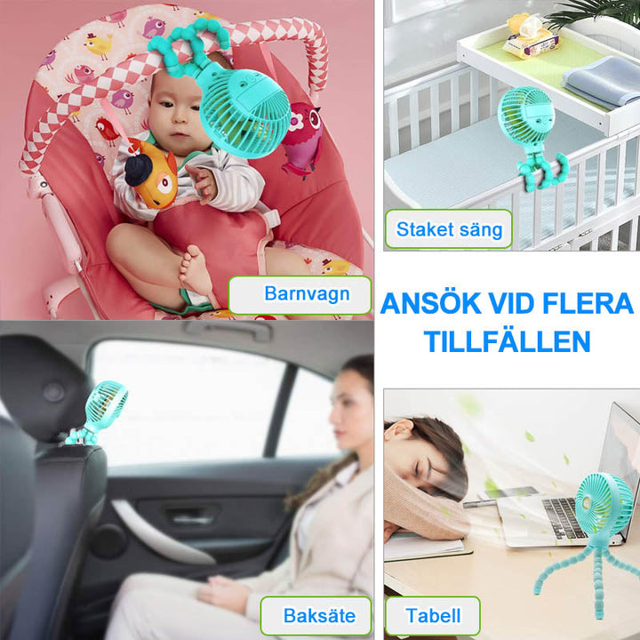 "Mini Flexibel Handfläkt med böjbara armar, rosa, blå, vit; kompakt resedesign för sommarens svalka, starkt luftflöde."