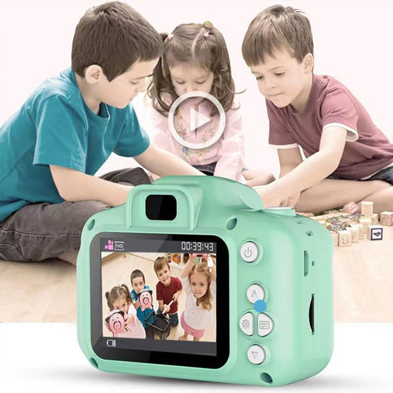 Mini HD digitalkamera för barn i ljusa färger med roliga fotoeffekter, perfekt för kreativa och lekfulla ögonblick.