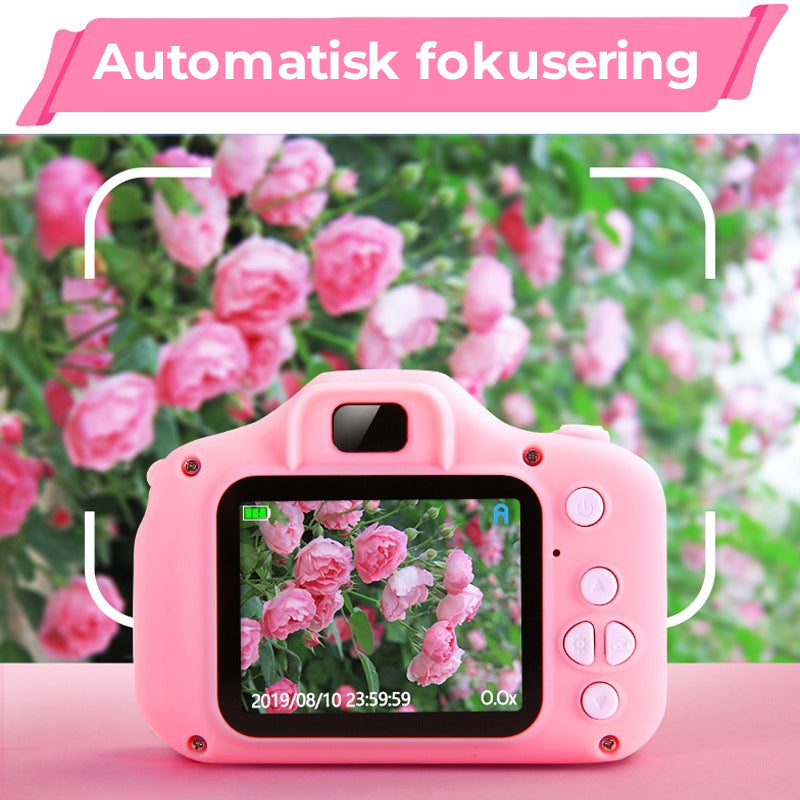 Mini HD digitalkamera för barn i ljusa färger med roliga fotoeffekter, perfekt för kreativa och lekfulla ögonblick.
