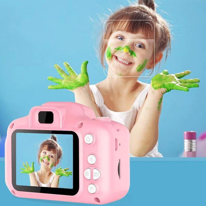 Mini HD digitalkamera för barn i ljusa färger med roliga fotoeffekter, perfekt för kreativa och lekfulla ögonblick.