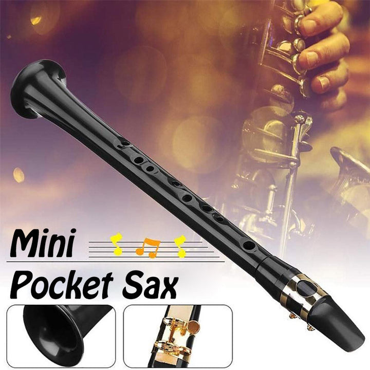 "Mini pocket saxofon för nybörjare, bärbar och lätt med solid ABS-konstruktion, ton nära riktig saxofon, svart färg."