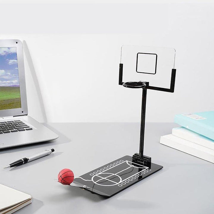 "Mini skrivbord basketspel i svart/silver, kompakt, fällbar, perfekt för kontor/hemma, avkopplande och stresslindrande aktivi
