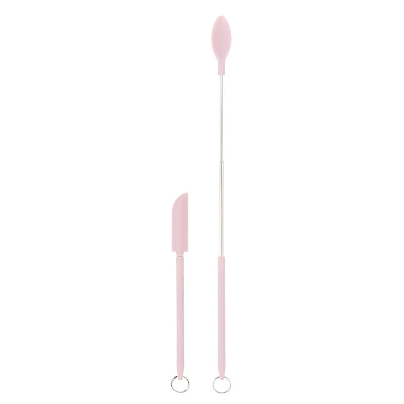 "Mini teleskopisk silikonspatel för kök, justerbar längd, ergonomiskt handtag, silikon och rostfritt stål, flerfärgad."