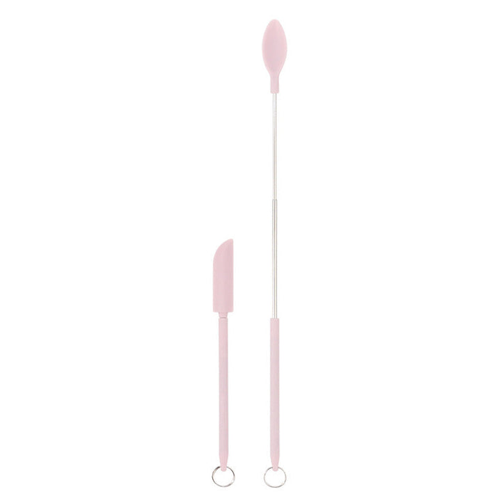 "Mini teleskopisk silikonspatel för kök, justerbar längd, ergonomiskt handtag, silikon och rostfritt stål, flerfärgad."