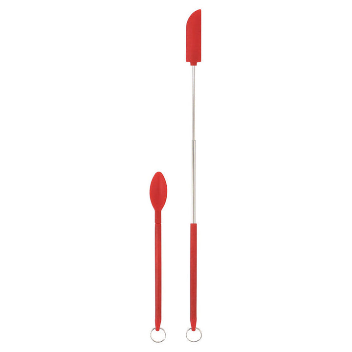 "Mini teleskopisk silikonspatel för kök, justerbar längd, ergonomiskt handtag, silikon och rostfritt stål, flerfärgad."