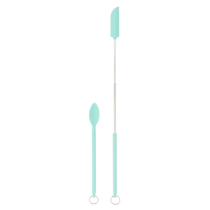 "Mini teleskopisk silikonspatel för kök, justerbar längd, ergonomiskt handtag, silikon och rostfritt stål, flerfärgad."