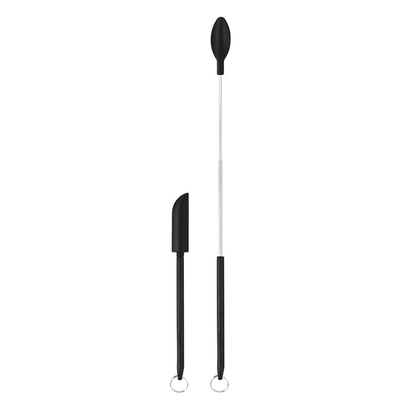 "Mini teleskopisk silikonspatel för kök, justerbar längd, ergonomiskt handtag, silikon och rostfritt stål, flerfärgad."