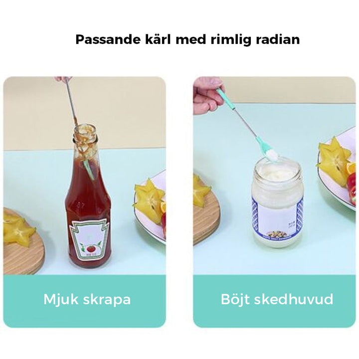 "Mini teleskopisk silikonspatel för kök, justerbar längd, ergonomiskt handtag, silikon och rostfritt stål, flerfärgad."