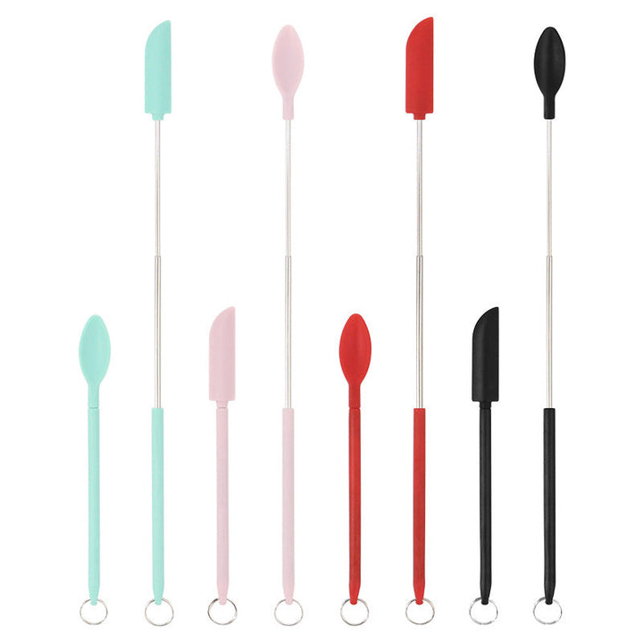 "Mini teleskopisk silikonspatel för kök, justerbar längd, ergonomiskt handtag, silikon och rostfritt stål, flerfärgad."